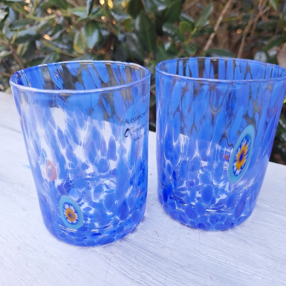 Murano Glass Cups Millefiori Tumblers Drinking Glasses Gift Set 2 Made in Italy